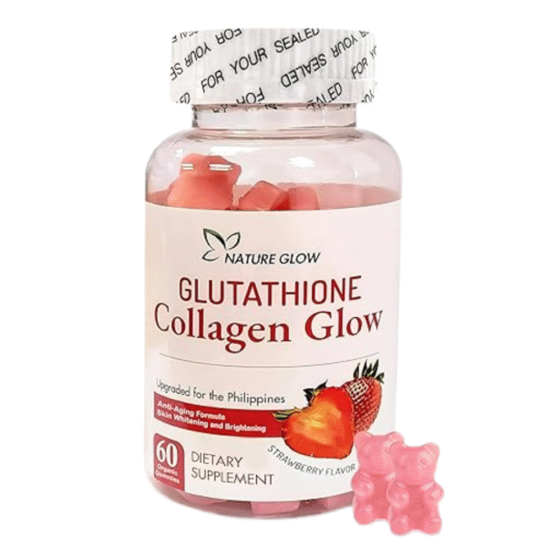 حلوى الجلوتاثيون المبيضة والمحفزة للكولاجين -Glutathione Collagen Glow Gummies: , 60 Organic Chewable Gummies (Strawberry