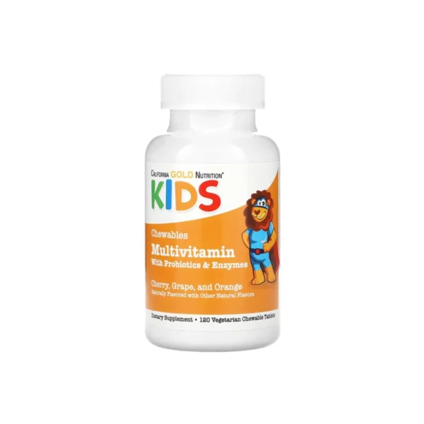 California Gold Nutrition Kids Chewables Multivitamin with Probiotics & Enzymes, 120 Capsules