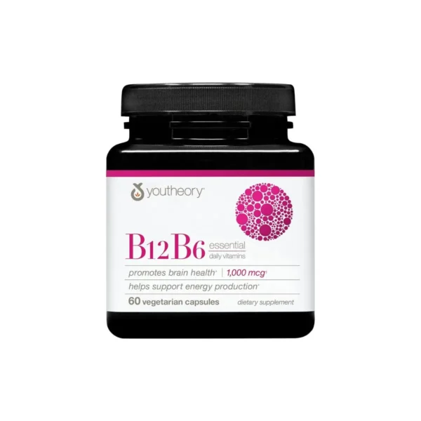 Youtheory B12 B6 Essential Daily Vitamins, 60 Vegetarian Capsules