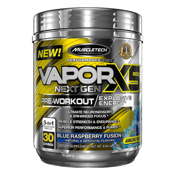 Muscletech Vapor X5 Next Gen Pre Workout Food Supplement, Blue Raspberry Fusion, 30
