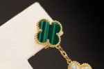 CLOVER EARRINGS GOLD MALACHITE DIAMOND 3 MOTIF - Image 6
