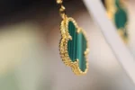CLOVER EARRINGS GOLD MALACHITE DIAMOND 3 MOTIF - Image 3