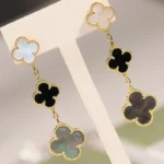 CLOVER EARRINGS GOLD ONYX MOP 3 MOTIF - Image 4