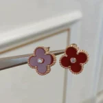 CLOVER MEDIUM 1 MOTIFS CARNELIAN DIAMOND earrings - Gold