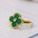 CLOVER MALACHITE RING GOLD DIAMOND - Image 5