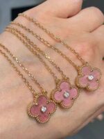 CLOVER 15MM DIAMOND RHODONITE NECKLACE - Image 4