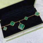 MAGIC CLOVER MALACHITE GOLD BRACELET 5 MOTIFS - Image 5