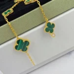 MAGIC CLOVER MALACHITE GOLD BRACELET 5 MOTIFS - Image 2