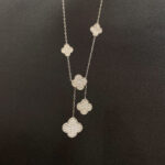 CLOVER 5 MOTIFS SILVER DIAMONDS NECKLACE - Image 4