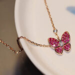 BUTTERFLY RED DIAMOND ROSE GOLD NECKLACE - Image 8