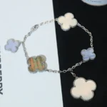 CLOVER BRACELET 5 MOTIFS MOP CHALCEDONY SILVER - 19