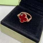 CLOVER RIVERSIBLE ROSE GOLD RING - 6, Carnelian