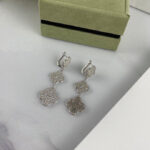 CLOVER 3 MOTIF DIAMOND SILVER DROP EARRINGS - Image 3