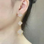 CLOVER 3 MOTIFS DIAMOND PAVED ROSE GOLD EARRINGS - Image 3