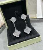 CLOVER 2 MOTIFS DIAMOND PAVED SILVER EARRINGS - Image 3