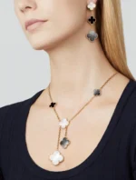 CLOVER 3 MOTIF MOP ONYX DARK MOP PINK GOLD EARRINGS - Image 2