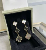 CLOVER 3 MOTIF MOP ONYX DARK MOP PINK GOLD EARRINGS - Image 6