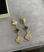 CLOVER 3 MOTIF MOP ONYX DARK MOP PINK GOLD EARRINGS - Image 8