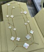 CLOVER 16 MOTIF WHITE MOP GOLD NECKLACE - Image 2