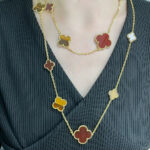 CLOVER 16 MOTIF CARNELIAN TIGER EYE ROSE GOLD NECKLACE - Image 6