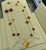 CLOVER 16 MOTIF CARNELIAN TIGER EYE ROSE GOLD NECKLACE - Image 3