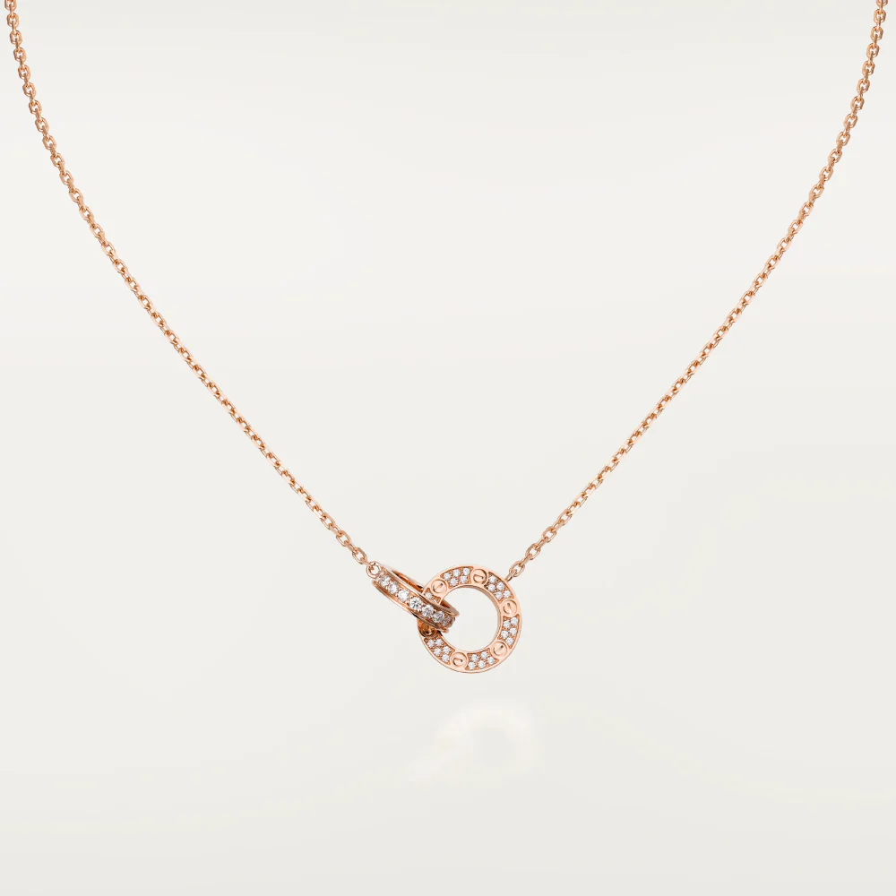 15d13026-b07f-4c68-b5ce-7079039f354c_80f7ed97-2f86-4d62-bae7-64b246ef9d13 LOVE 7.6MM NECKLACE ROSE GOLD AND SILVER FULL DIAMOND - Image 1