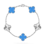 CLOVER 5 MOTIF BLUE AGATE BRACELET COLLECTION - Silver-Laser, 19