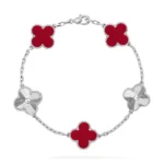 CLOVER 5 MOTIF RED CORNELIAN BRACELET COLLECTION - Silver, Laser