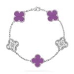 CLOVER 5 MOTIF VIOLET BRACELET COLLECTION - Silver-Diamond, 19