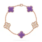 CLOVER 5 MOTIF LIGHT PURPLE BRACELET COLLECTION - Rose-Diamond, 19