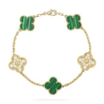 CLOVER 5 MOTIF MALACHITE BRACELET COLLECTION - Gold,, Diamond