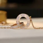 LOVE 7.6MM NECKLACE ROSE GOLD AND SILVER FULL DIAMOND - Image 3