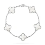 CLOVER WHITE PEARL MOP 5 MOTIF BRACELET COLLECTION - Silver, 19