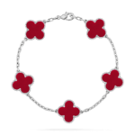 CLOVER 5 MOTIF RED CORNELIAN BRACELET COLLECTION - Silver