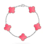 CLOVER 5 MOTIFS PINK MOP BRACELET COLLECTION - Silver, 19