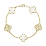 CLOVER WHITE PEARL MOP 5 MOTIF BRACELET COLLECTION - Gold-Diamond, 19