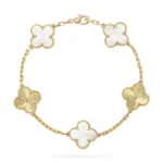 CLOVER WHITE PEARL MOP 5 MOTIF BRACELET COLLECTION - Gold-Laser, 19