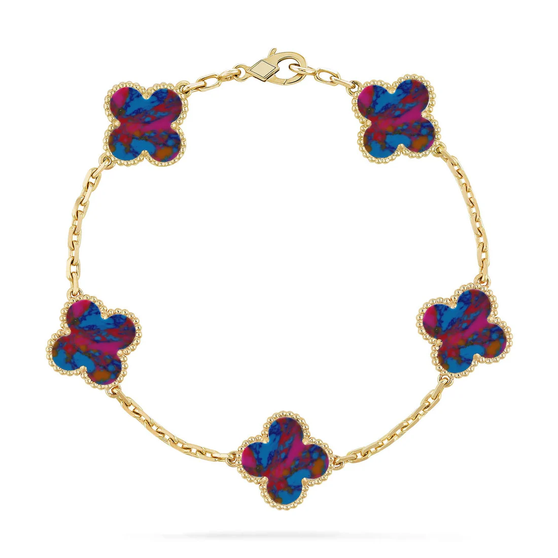 94f993012a0d89f64139ae94d2dfa548_d8a2695f-dadb-479e-b205-7c800a9c49e4 CLOVER 5 MOTIF COLOR GEMSTONES BRACELET COLLECTION - Image 1