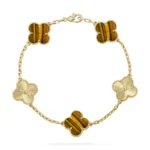 CLOVER 5 MOTIFS TIGER EYE BRACELET COLLECTION - Gold,, Laser