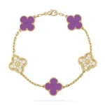 CLOVER 5 MOTIF LIGHT PURPLE BRACELET COLLECTION - Gold-Diamond, 19