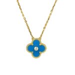 CLOVER 15MM DIAMOND AND BLUE AGATE NECKLACE - Gold