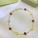 CLOVER 10 MOTIFS PURPLE VIOLET DIAMOND NECKLACE