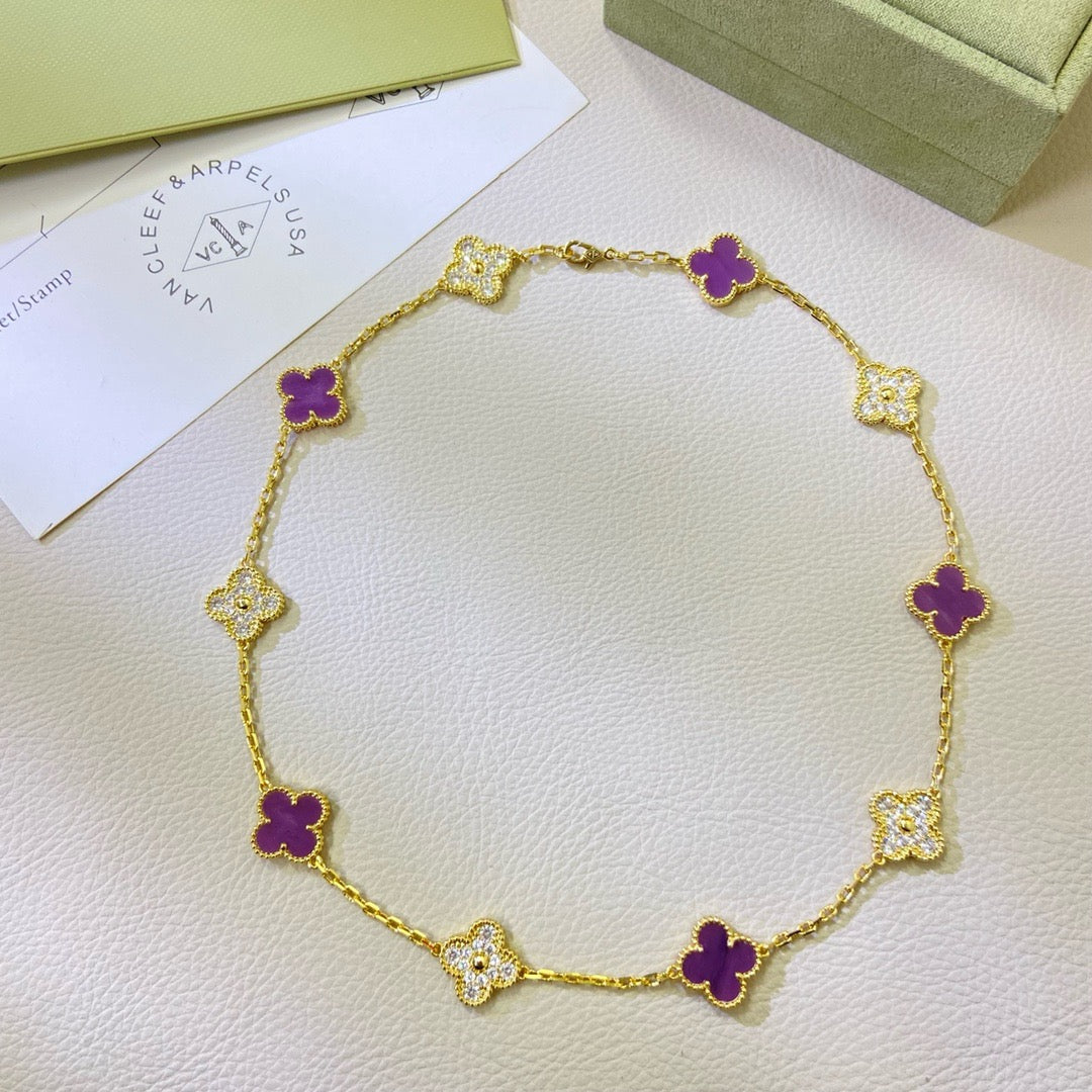IMG_6191 CLOVER 10 MOTIFS PURPLE VIOLET DIAMOND NECKLACE - Image 1