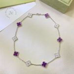 CLOVER 10 MOTIFS PURPLE VIOLET DIAMOND NECKLACE - Image 3