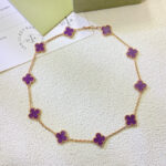 CLOVER 10 MOTIFS PURPLE VIOLET NECKLACE - Gold