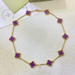 CLOVER 10 MOTIFS PURPLE VIOLET NECKLACE - Image 4