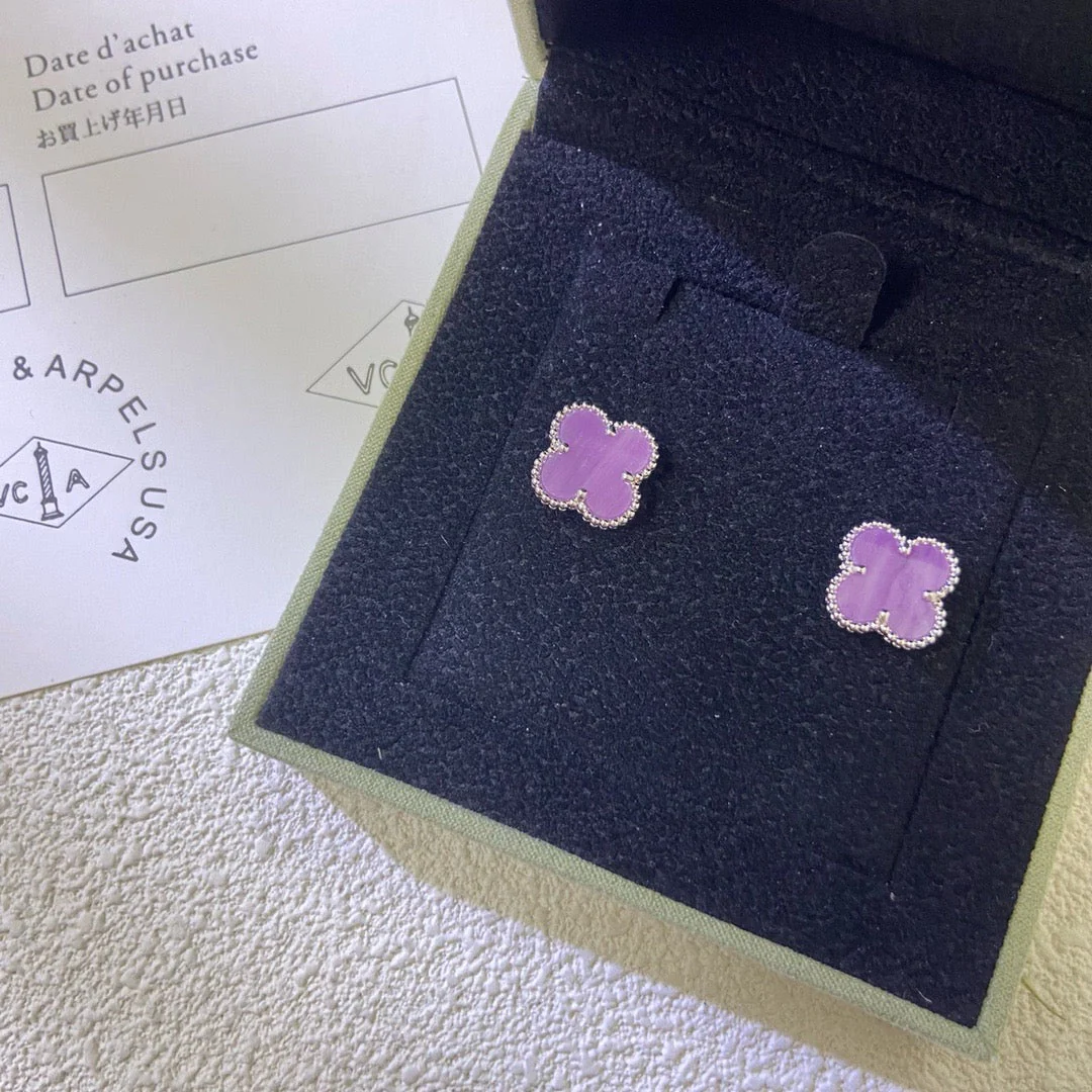 IMG_6205 CLOVER MINI 9.5MM PURPLE VIOLET EARRINGS - Image 1