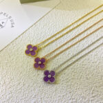CLOVER 15MM DIAMOND PURPLE VIOLET NECKLACE