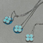 CLOVER 1 DIAMOND LIGHT BLUE SILVER NECKLACE - Image 2
