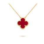 CLOVER 15MM CARNELIAN SINGLE FLOWER NECKLACE - Rose Gold
